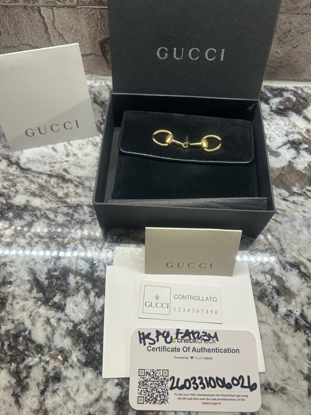 Gucci Black Suede Wallet with Gold Horsebit Hardware incl box and COA